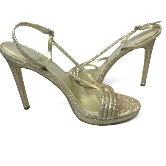 Guess Gold Glitter Strappy Stilettos Telez Heels women sz 9.5 - Picture 3 of 6